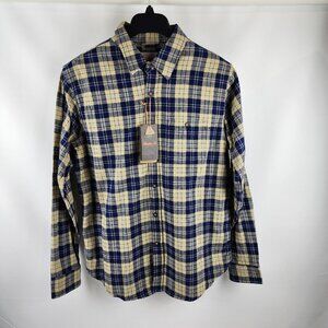 Hawke & Co Outfitter Shirt Mens Large Blue/Beige Plaid Flannel Button Up NWT